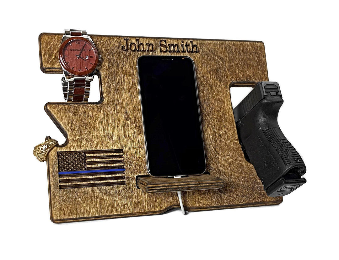 Nightstand Organizer with Gun Holder - Anniversary Gift for Husband - Gun deals Docking Station